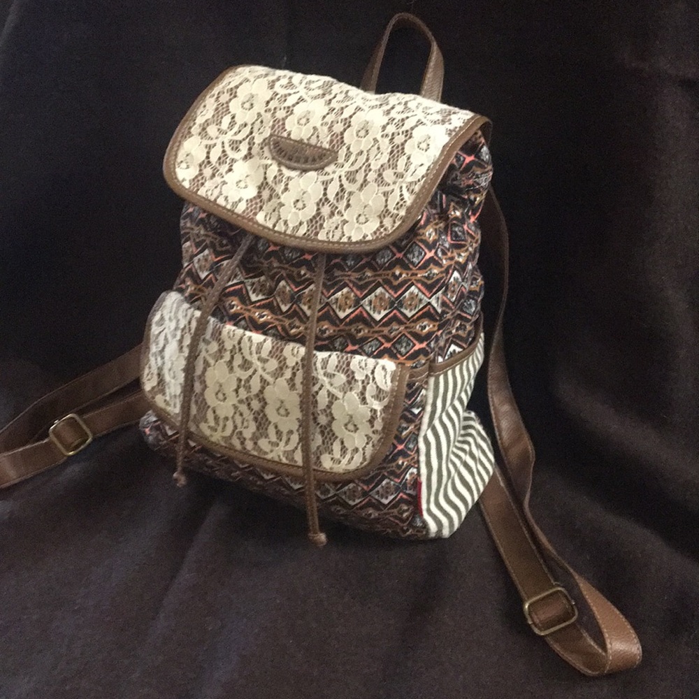 Boho backpack! Lace detail and lots of pockets!